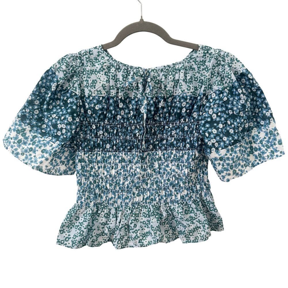 Rails Rosie Top Striped Floral Smocked Blouse Blue Green Size Small - Picture 8 of 11